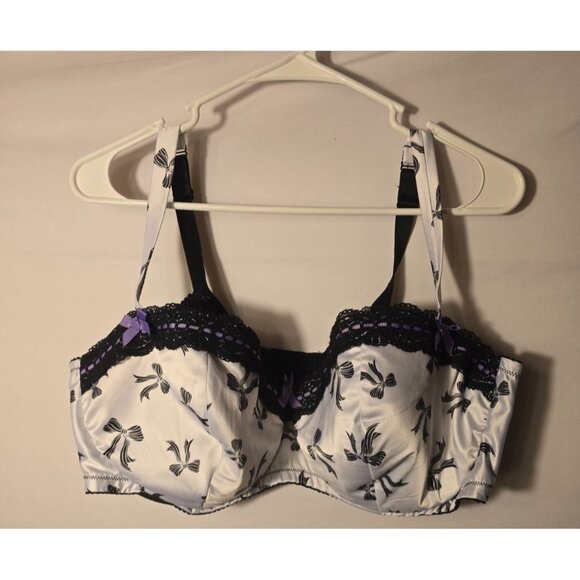 Cacique Womens Size 44DDD Underwire Bra Plus So Pretty Purple Bows Lace - Picture 1 of 2